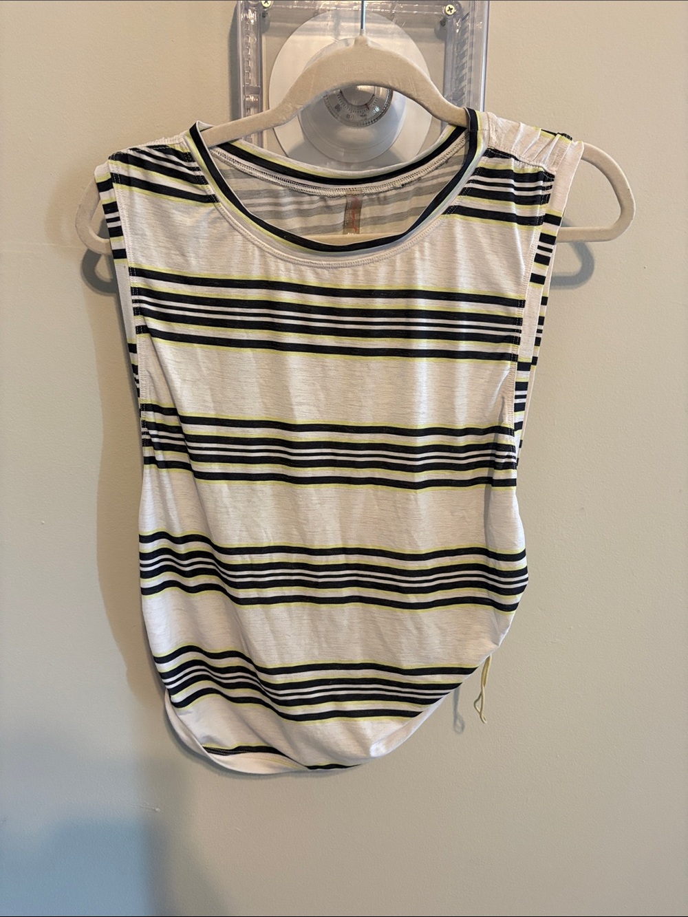 Free People Movement White Stripe Tank Top with Black & Yellow Accents